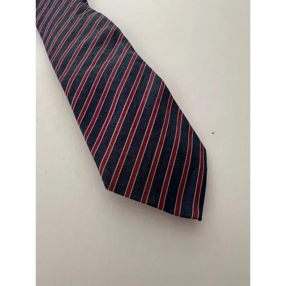 Vintage Club Monaco Men's Slim Necktie Blue Gray Red Classic Striped Tie